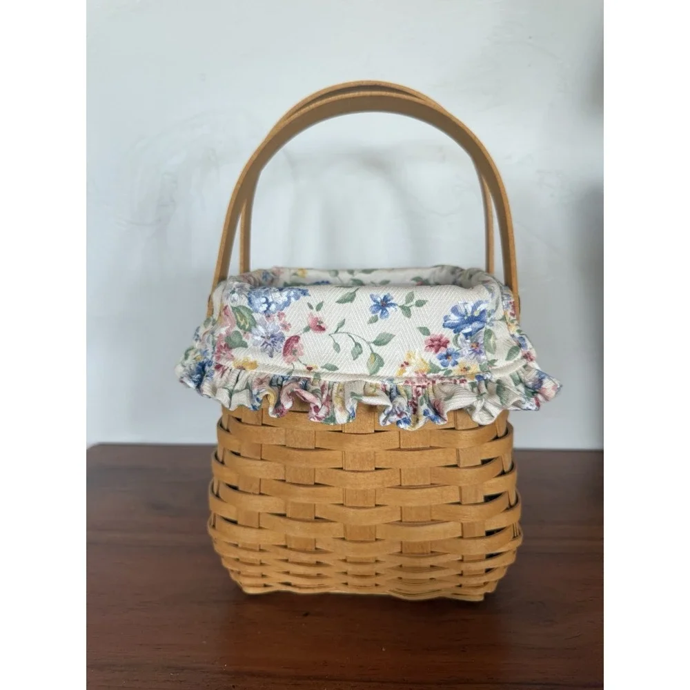 2002 Longaberger TOTE Basket Combo‎ spring floral liner & protector excellent